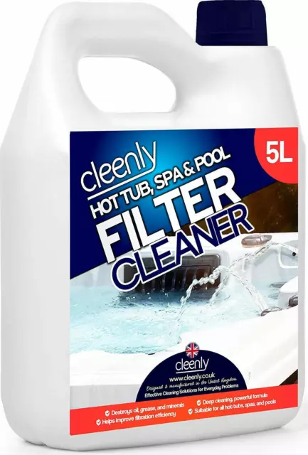 Cleenly Hot Tub Cleaner Spa Pool Filter Chemical Cleaning Removes Oil Grease 5l