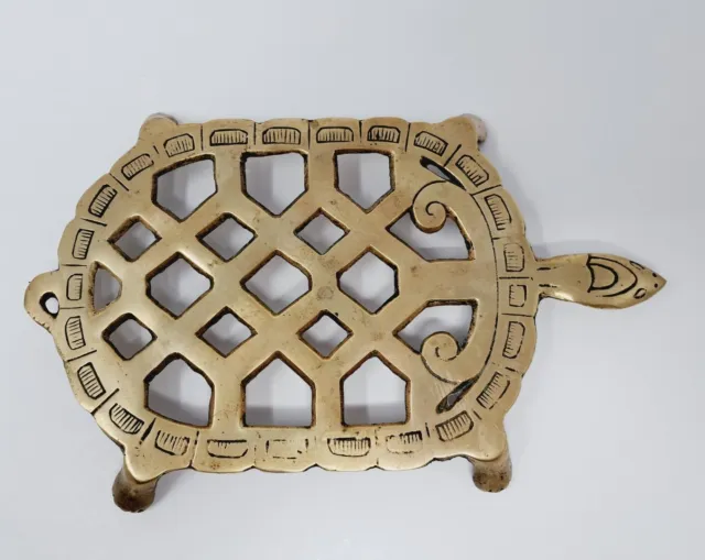Brass Turtle Trivet Hot Pad Footed Tortoise Plant Stand Home Wall Decor VTG