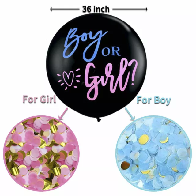 36"XXL Gender Reveal Balloon Baby Boy/Girl with Free Pink & Blue Confetti+Ribbon