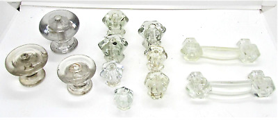 12 Vintage Various Sized Clear Glass Drawer Cabinet Knobs Handles Pulls
