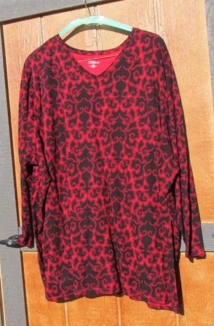 Liz & Me for Catherines 5x 34/36 W  paisley red and black blouse shirt tunic