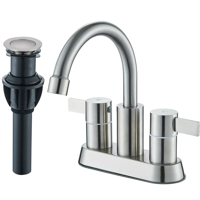 Brushed Nickel Bathroom Basin Sink Faucet Dual Handle 2 Hole W/Pop Up Drain