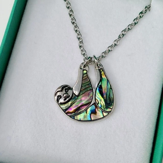 SLOTH PAUA SHELL Necklace Pendant Abalone Tide Jewellery Gift Box