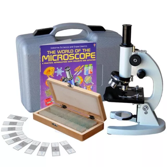 AmScope 40x-1000x Scholar Biology Student Compound Microscope w 50 Prep Slides