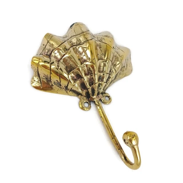 scallop Wall Hook Pure solid 100% Brass aged 6.1/2 " vintage old style B