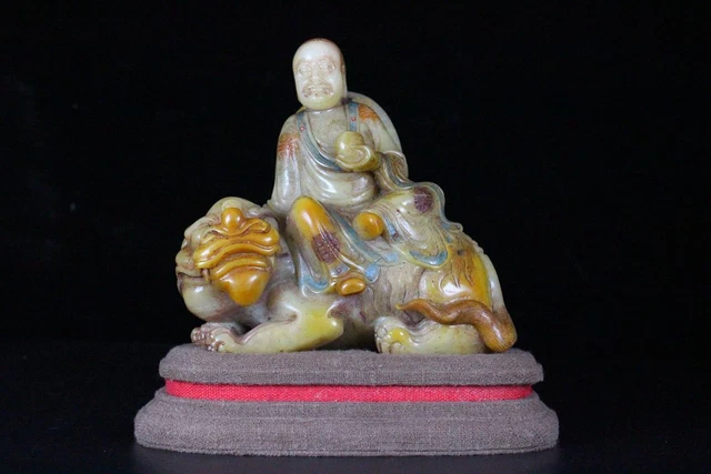Chinese Exquisite Handmade Lohan carving Shoushan Stone Statue