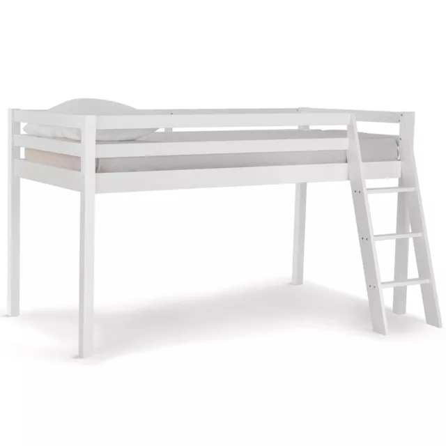 VonHaus Mid Sleeper Bed Frame | White Wooden Pine Bunk Bed | Cabin Bed w/ Ladder