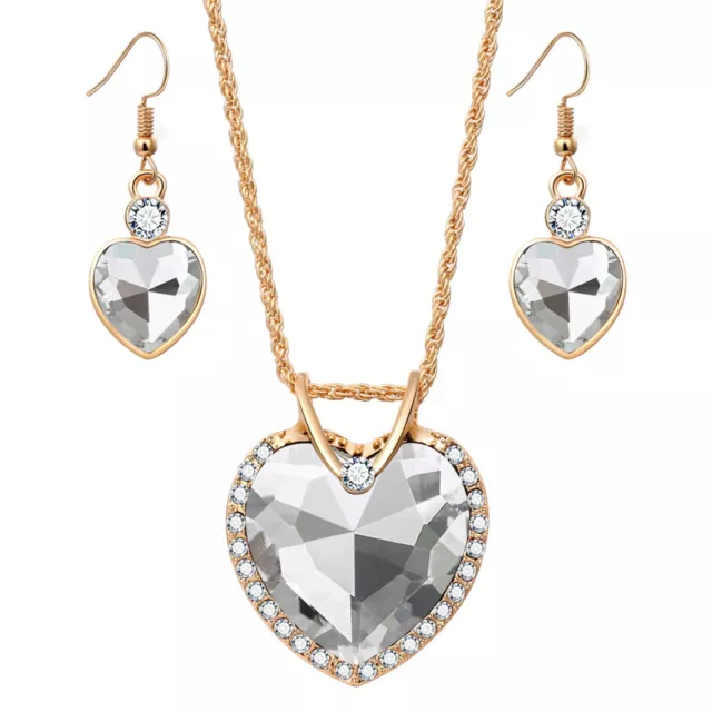 2Tlg. Schmuck Set, kette mit Anhänger-Ohrringe, Vergoldet/Weiß+Strass.