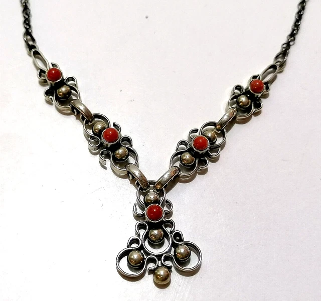 Collana Trachten Classica Con Corallo In Argento 800 Collana Trachten A...