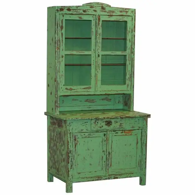 Hand Painted Victorian Distressed Green Dresser Bookcase Or Kitchen Cupboard