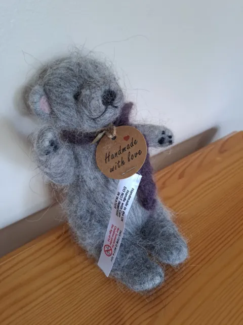 Handmade With Love Small Grey Teddy Bear With Scarf - 8" tall. Not a toy