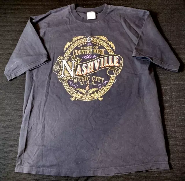 Vintage, 1990s, Nashville, Music City, T-Shirt, Black, Rare Graphic, XL, USA