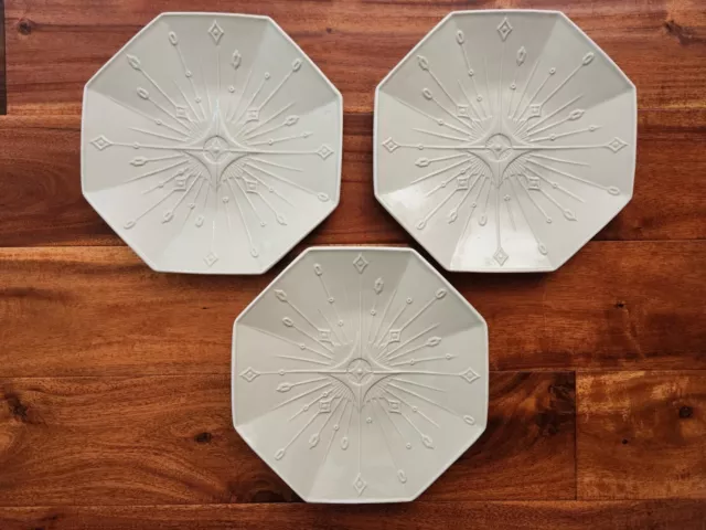 Three (3) Juliska Jardins Starburst Sage 9 Inch Octagon Plates