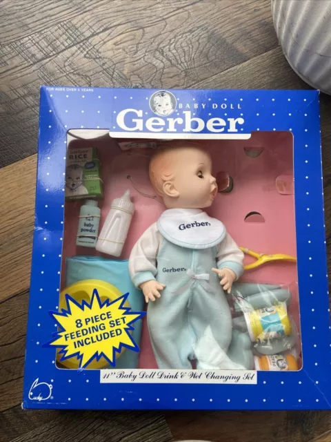 VINTAGE 1991 11" GERBER BABY DOLL Drink And Wet WITH ACCESSORIES New In Box NIB