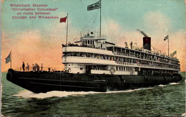 Whaleback Steamer "Christopher Columbus" en route Chicago to Milwaukee