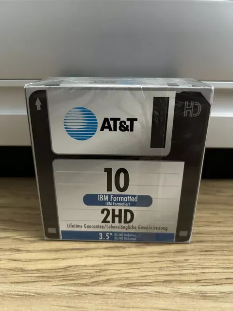 Vintage AT&T 2HD 1.44MB IBM Formatted 3.5" Floppy Discs - x10 discs SEALED *B*