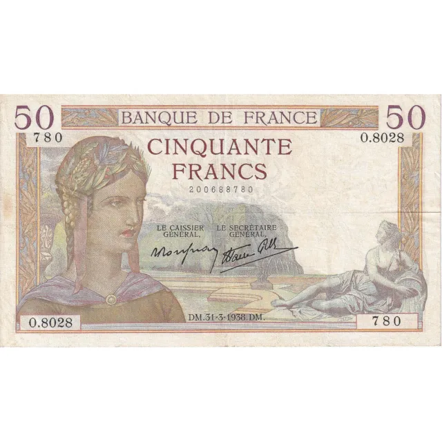 [#195714] France, 50 Francs, Cérès, 1938, O.8028, TTB, Fayette:18.11, KM:85b