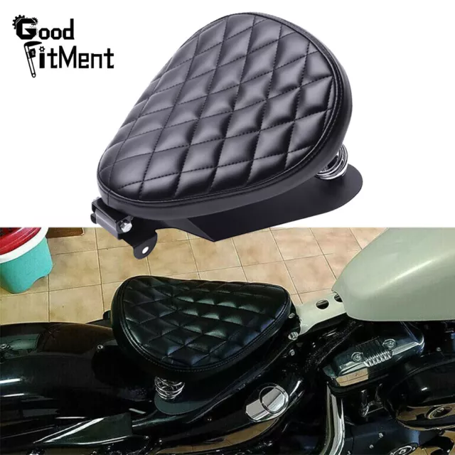 Motorrad Solo Sitz Leder Schwarz Mit Grundplatte Sitzfeder 3" Für Bobber Chopper