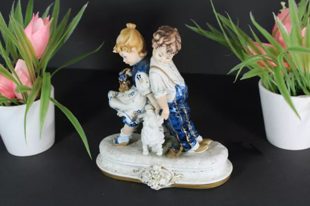 vintage italian capodimonte viertosca marked figurine statue boy girl dog