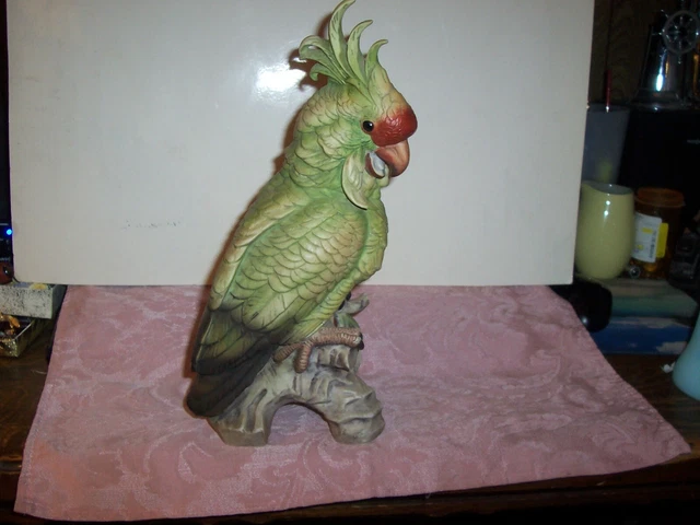 Vintage Andrea by Sadek Large 12" Green Parrot Cockatoo Bird Figurine