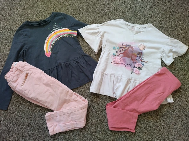 Girls Outfits Bundle Next/George Tops,Denim Co Trousers & Primark Leggings 5-6 y