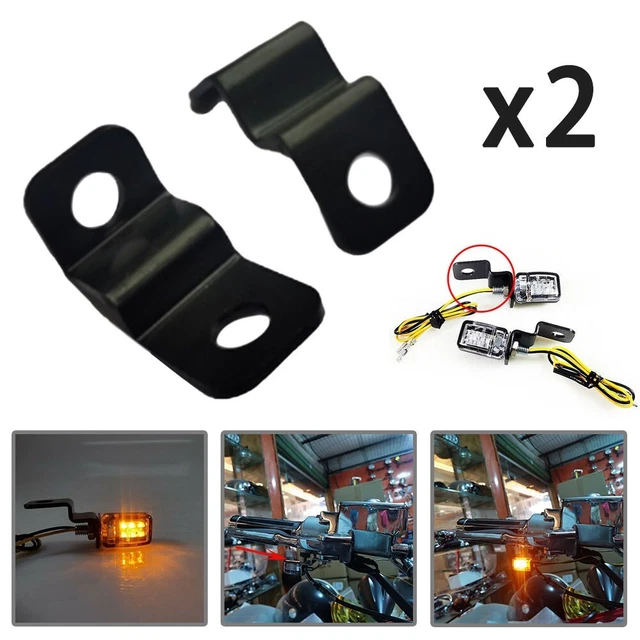 1 Pair Of LED Mini Motorcycle Bicycle Turn Signal Indicator Lights Bracket Black
