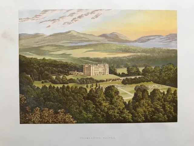 1880 Antique Print: Drumlanrig Castle, Dumfriesshire, Scotland after Lydon
