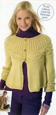 ~Pull-Out Knitting Pattern For Lady's Lovely Rib & Cable Yoke Jacket ~ 32" ~ 46"