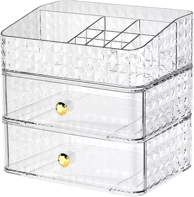 Makeup Storage Organizer For Vanity Cosmetic Display Case With Stackable Drawers