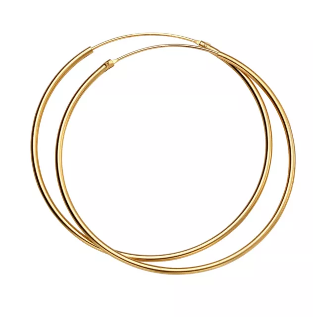 14ct Gold-Plated 925 Sterling Silver 50mm Hoop Sleeper Earrings (Pair)