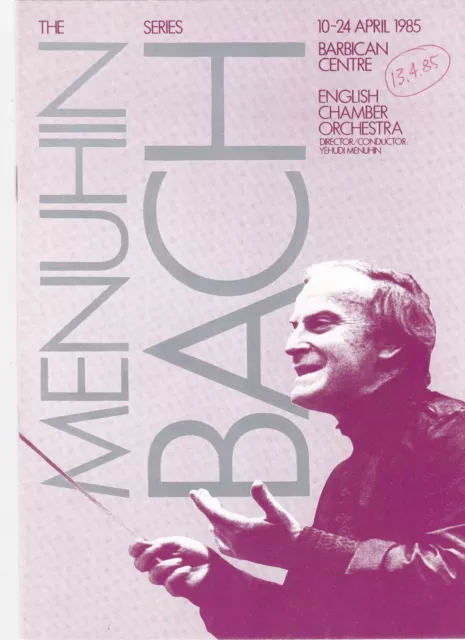 Concert Programme 1985 Yehudi Menuhin Barbican ECO JS Bach