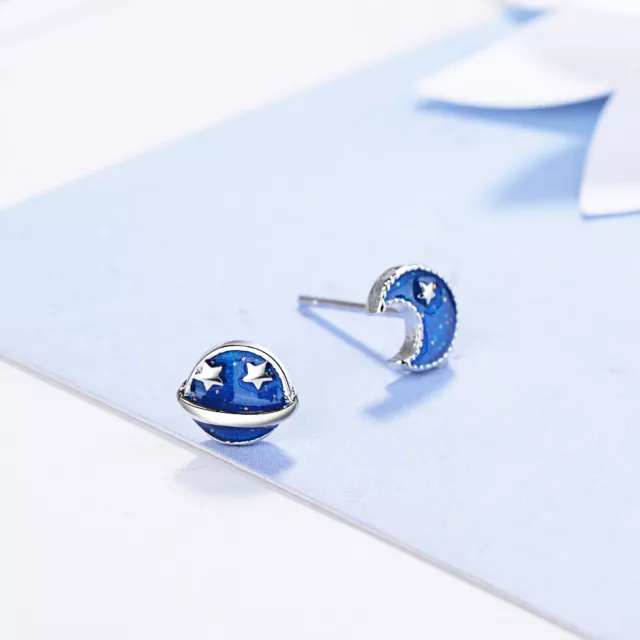 925 Sterling Silver Cute Star Moon Stud Earrings Womens Jewellery Gift New