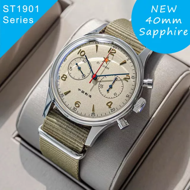 Seagull 1963 ST1901 Venus 40mm Chronograph Sapphire, Display Back, 2 Straps BNIB