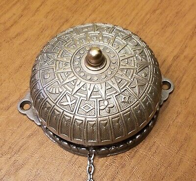 Antique Victorian Door Bell, Chain Pull, Nickel Plated Very Ornate Pat Date 1878