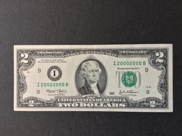 2003 U.s. $2 Dollars Fancy Millennium Repeater Serial Numbers.