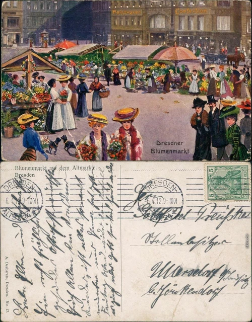 Innere Altstadt-Dresden Altmarkt - Blumenmarkt - Künstlerkarte 1912