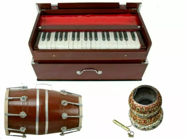 Harmonium Wooden Dholak Bhapang Instrument Combo Set Bhajan Kirtan Musical Safri