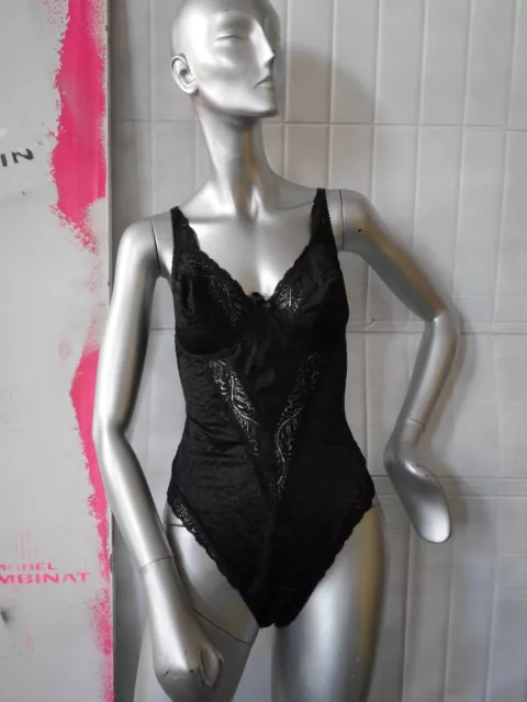 Bh-Body Busto 90er Sexy Alto Taglio Gamba Nero Pizzo Vero Vintage 90s