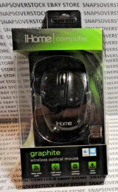 Ihome Computer Black Color Graphite Wireless Optical Mouse, New W/ Free Shipping