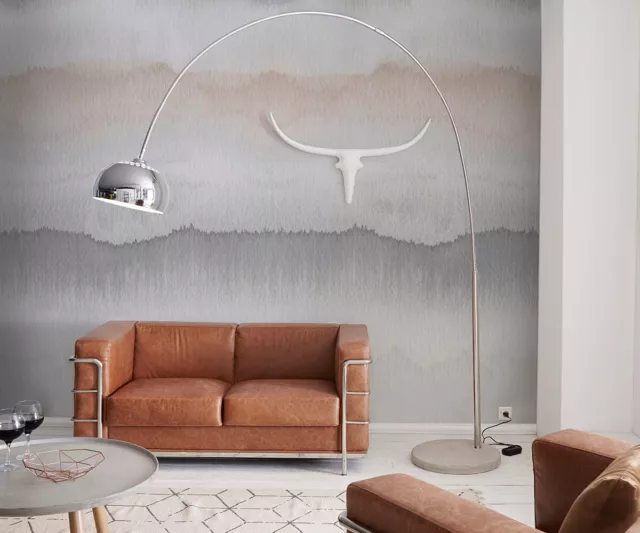 Stehlampe Deluxe Silber verchromt mit Dimmer und Betonfuß Bogenlampe Big-Deal