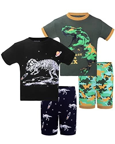 DAUGHTER QUEEN Boys Dinosaur Pajamas Set Short Sleeve Pjs for Boys Summer Pj