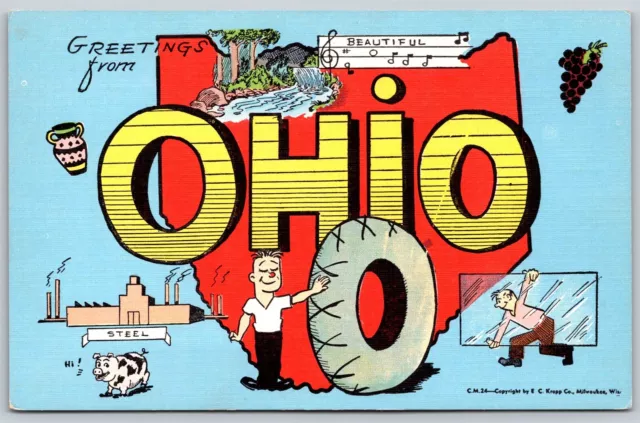 Postcard Greetings from Ohio large letter Kropp O128