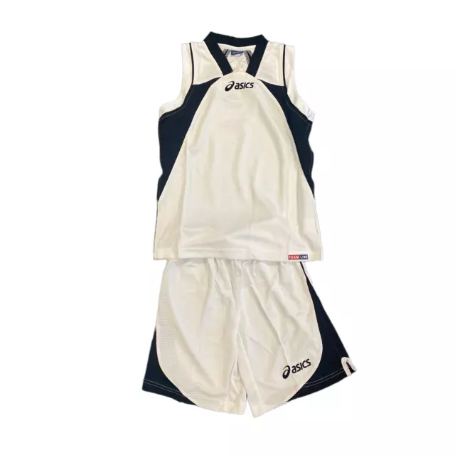 Set gilet e pantaloncini Asics squadra per bambini (taglia 13-14y) bianco e nero - Nuovo