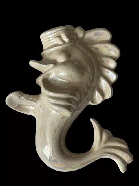 Vtg Arnels Anthropomorphic Mom Fish Ceramic Wall Plaque White Iridescent  MCM