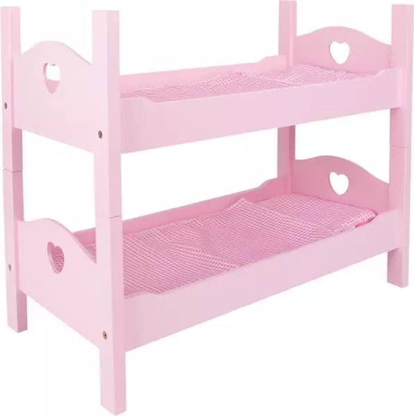 Puppenhochbett pink, Etagenbett, Puppenbett aus Holz, inkl. Wäsche