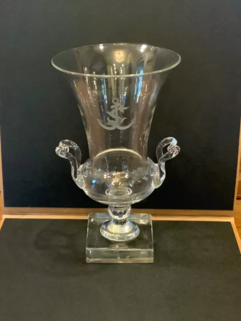 Vintage Antique Crystal Urn Vase Festina Lente Etching Steuben Style 13” Aldus