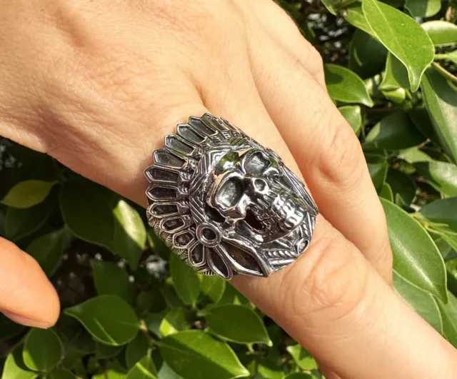 American Indian Ring STERLING SILVER 925 Skull Chief Warrior Tribal Chief Spirit