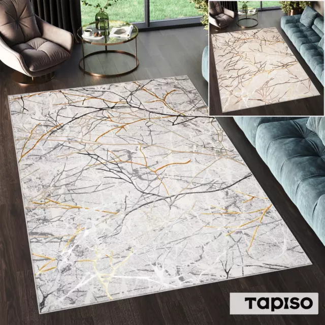 Teppich Kurzflor Beige Creme Grau Abstrakt Schlafzimmer Wohnzimmer Modern