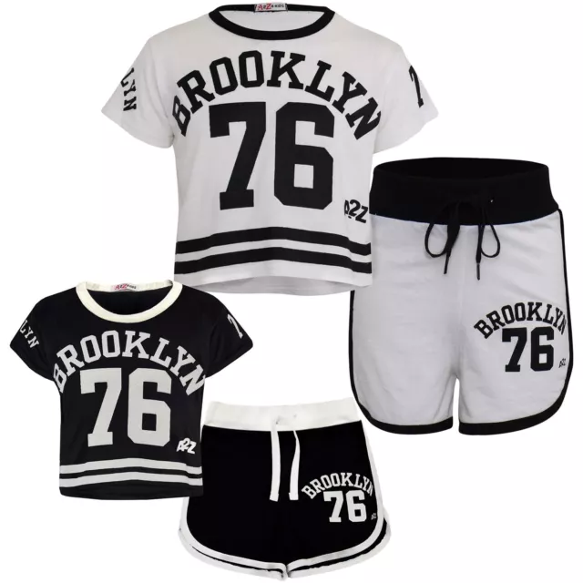 Kids Girls Shorts Brooklyn 76 Print Crop Top Hot Short Pant Outfit Clothing Sets