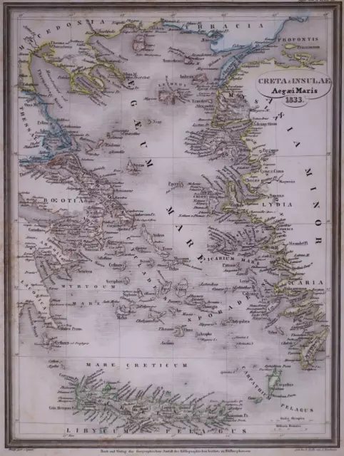 Dated 1833 Universal Atlas Map ~ CRETA & INSULAE / CRETE & GREECE ~(10x12)-#1245